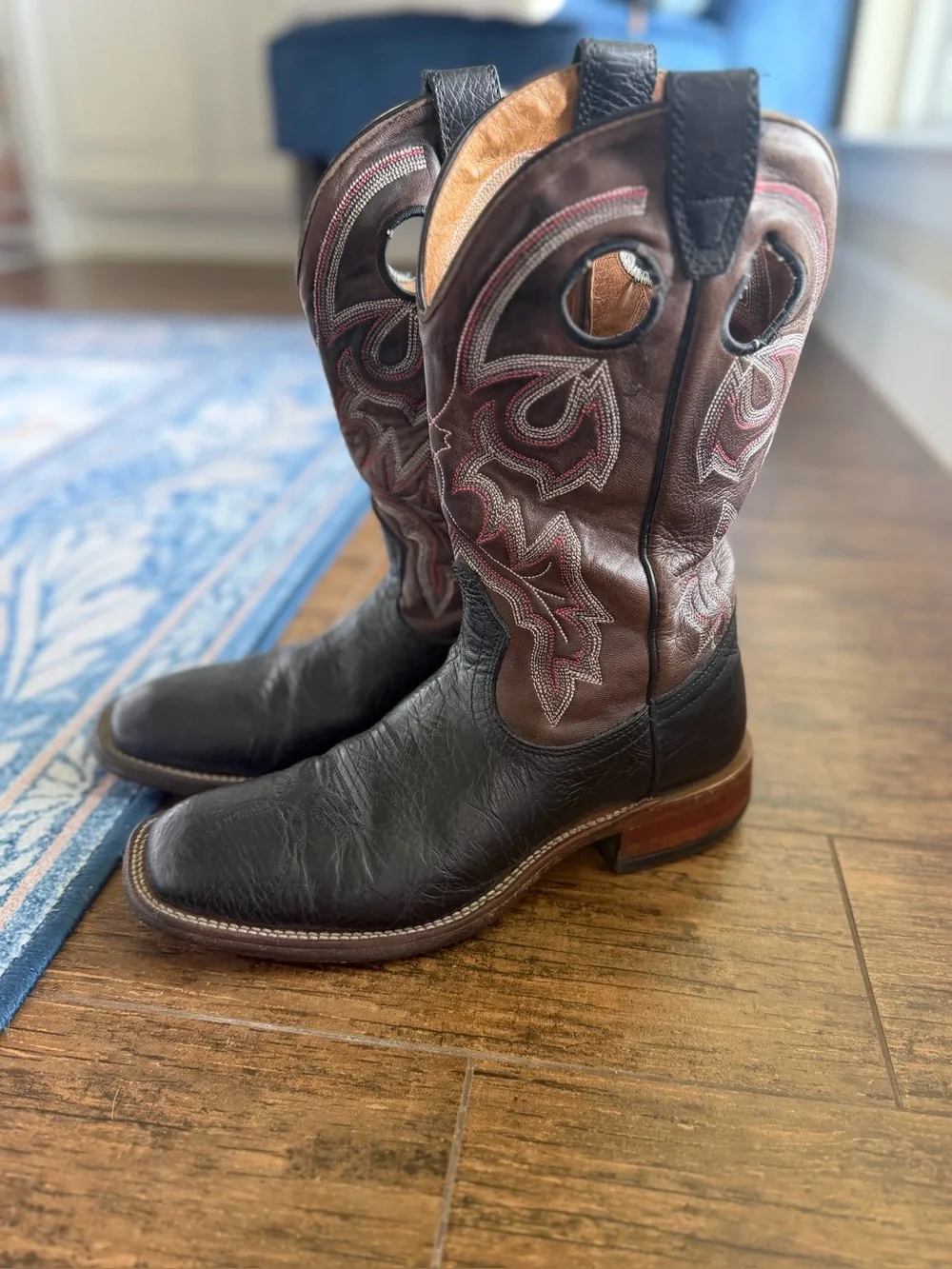 Boulet Mens Cowboy Boots Size 9 1/2 brown and black